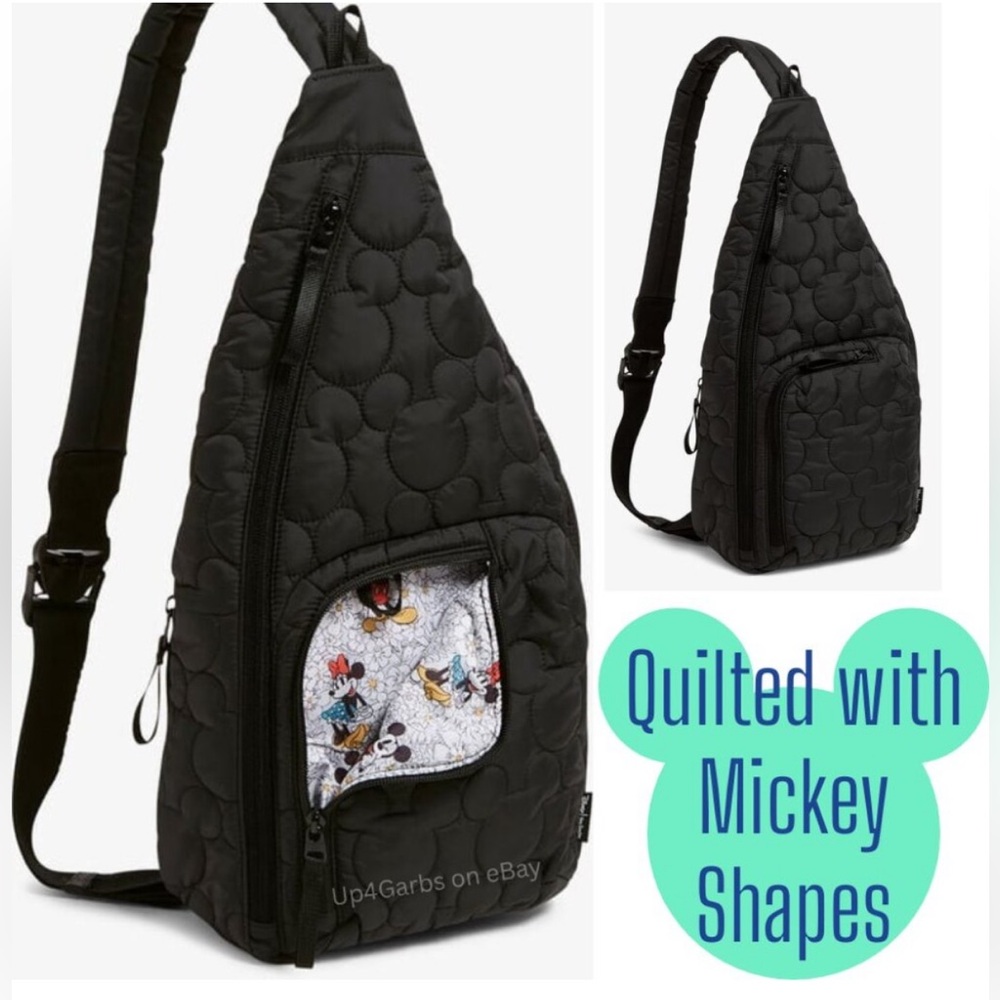 Vera Bradley Disney's Mickey Featherweight Black Quilted Sling Backpack - Picture 6 of 9